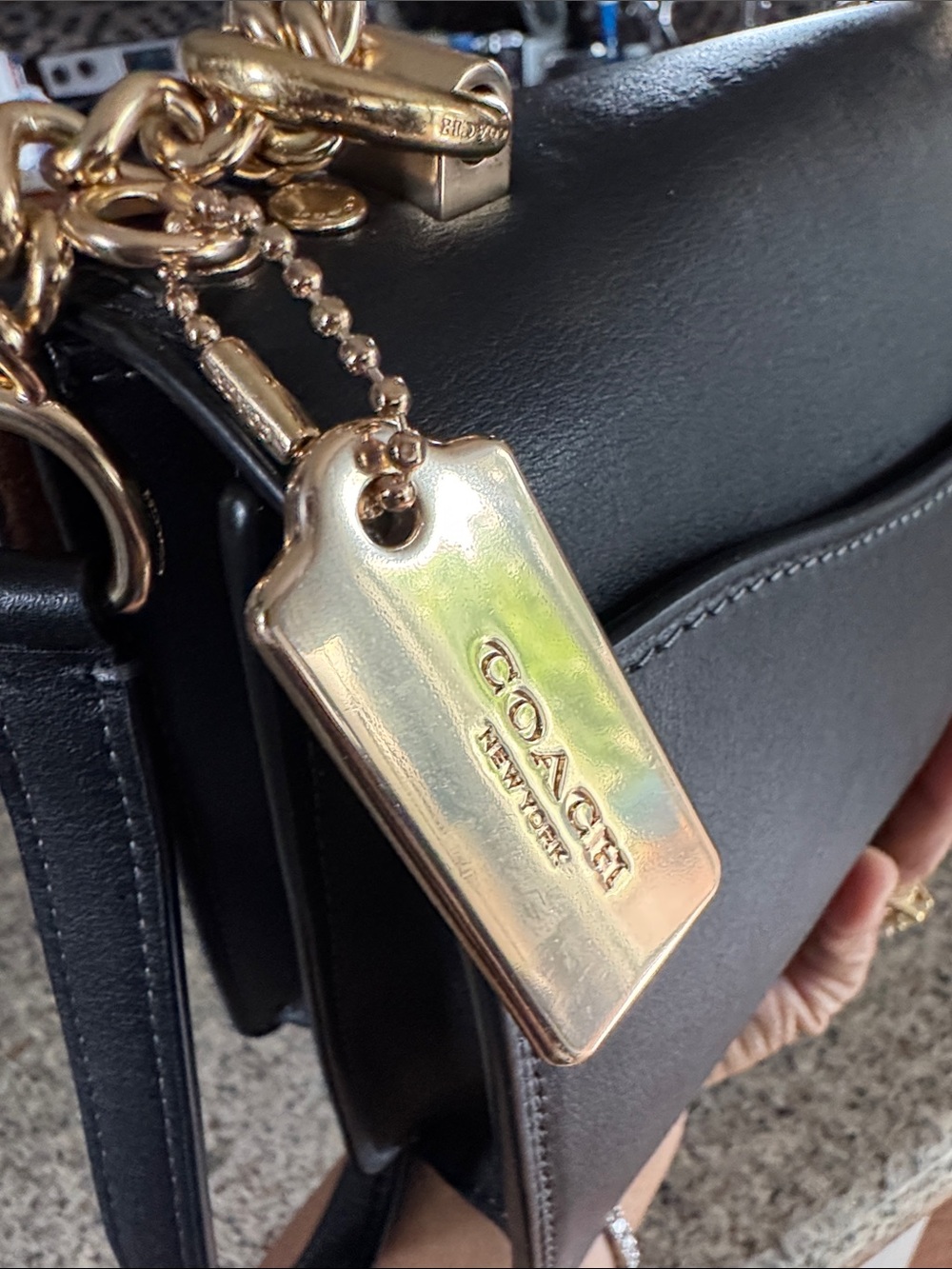 Coach Black Leather & Tan Signature Canvas Shoulder Bag with Gold Hardware - Picture 8 of 17